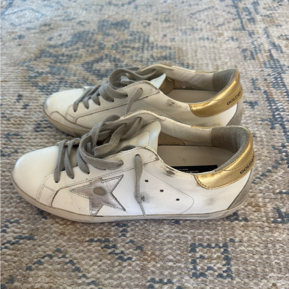 Golden Goose White and Gold Sneakers